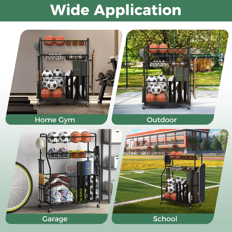 Load image into Gallery viewer, Goplus Sports Equipment Organizer for Garage, Ball Storage Rack w/Wheels
