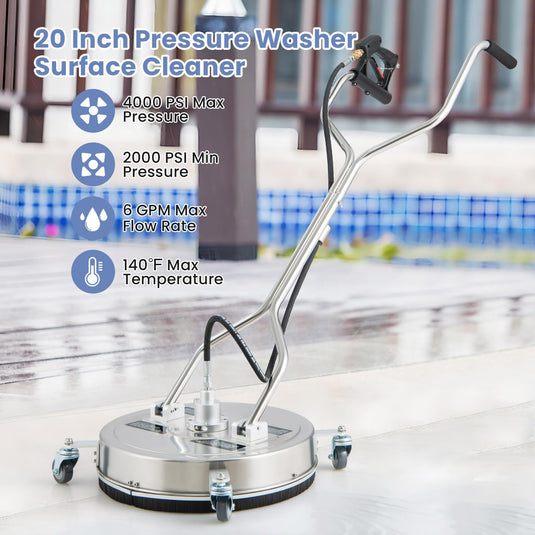 Goplus 20" Pressure Washer Surface Cleaner with 4 Wheels, Dual Handle, Stainless Steel Housing