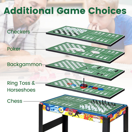Goplus 12-in-1 Multi Game Table, Combo Game Table w/Foosball, Billiard, Table Tennis, Air Hockey, Bowling, Shuffleboard, Checkers, Chess, Backgammon