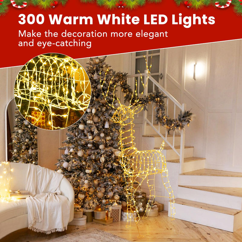 Load image into Gallery viewer, Goplus Christmas Lighted Reindeer, 6 ft 3D Festive Buck with 300 Warm White LED Lights
