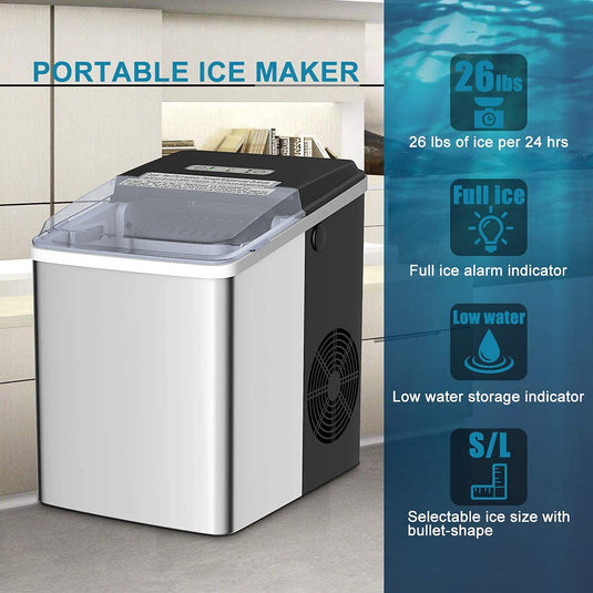 Ice Makers Machine 26.5 LBS/24 Hour Electric Portable Ice Making Machine with Self-Cleaning
