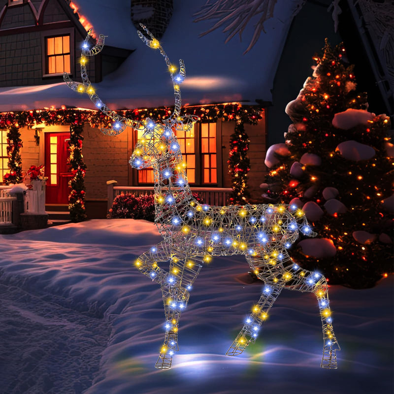 Load image into Gallery viewer, Goplus 4.6 FT Pre-Lit Christmas Reindeer, 3D Buck Decoration with 300 Bright LED Lights
