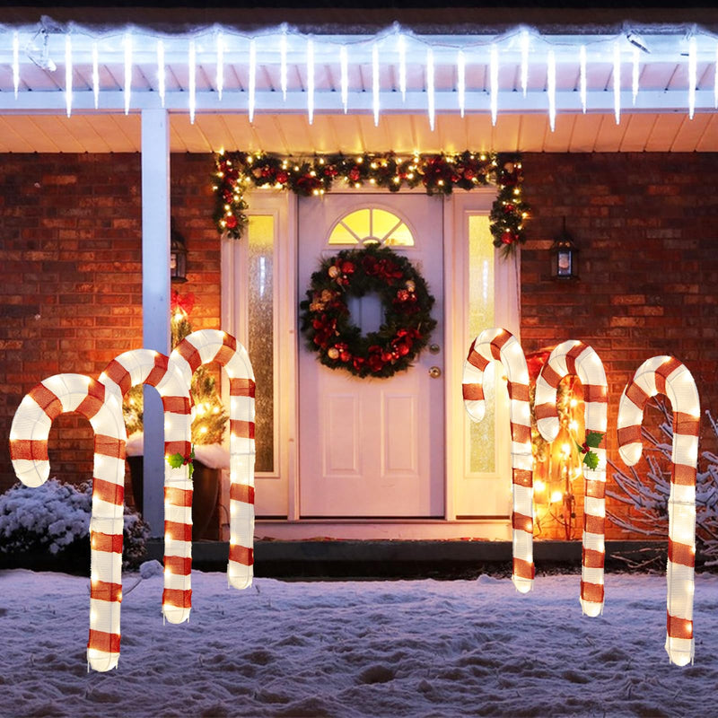 Load image into Gallery viewer, Goplus Lighted Candy Canes, Set of 3 Christmas Tinsel Candy Cane Decoration with 75 Warm White LED Lights
