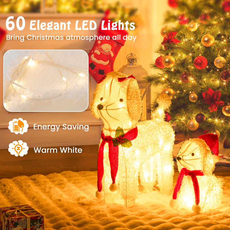 Load image into Gallery viewer, Goplus Pre-lit 2 Pieces Poodle Dogs Family, Lighted Christmas Yard Decor with 60 Warm White LED Lights
