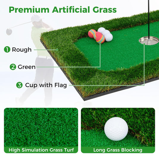 Goplus Floating Golf Green for Pool, Chipping Green Mat w/Hitting Mat, Golf Balls, Flag & Tee, Rectangle, 35.5