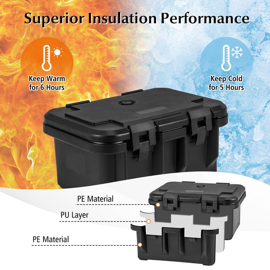 Goplus Insulated Food Pan Container, 31 QT Stackable Hot Box w/ 3 Transparent One-Third Pans with Lids