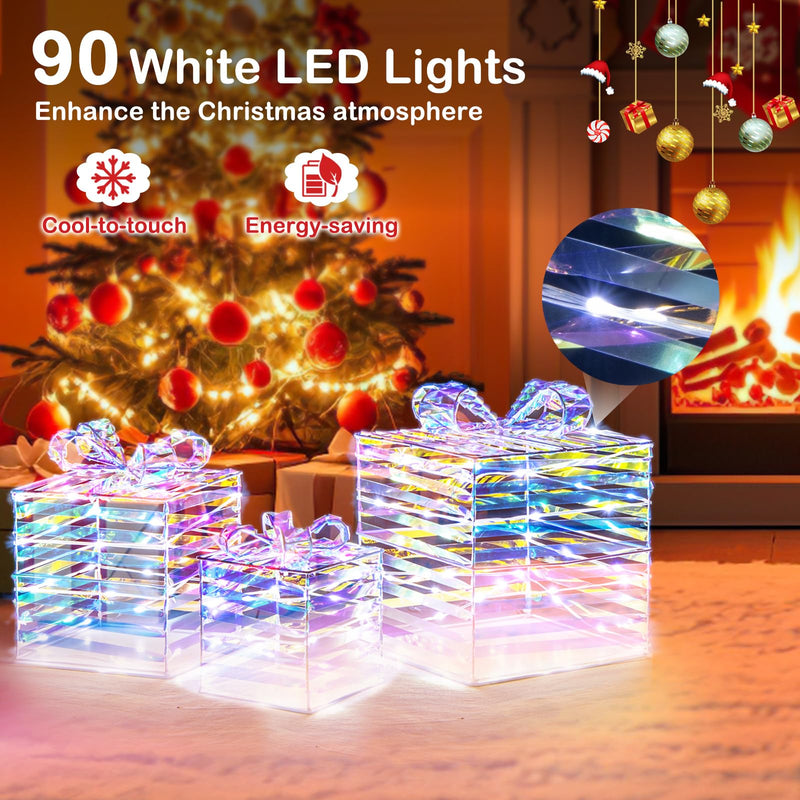 Load image into Gallery viewer, Goplus 3 Pieces Christmas Lighted Gift Boxes, 90 LED Light up Present Boxes with Bows, Zip Ties &amp; Ground Stakes
