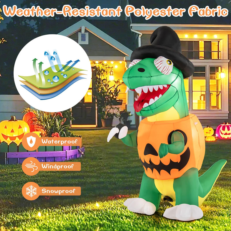 Load image into Gallery viewer, Goplus 6 FT Inflatable Pumpkin Dinosaur, Blow up Yard Decoration with Built-in LED Lights &amp; Witch Hat
