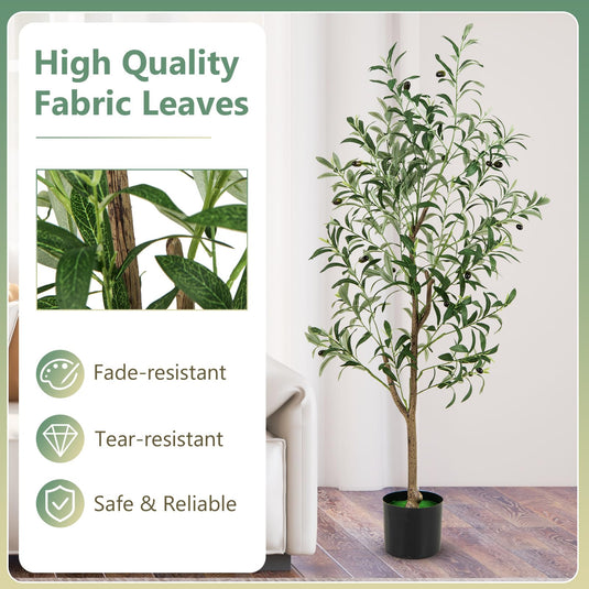 Goplus 4.5ft Artificial Olive Tree, Tall Fake Potted Olive Silk Tree with Realistic Fruits, 2 Pack