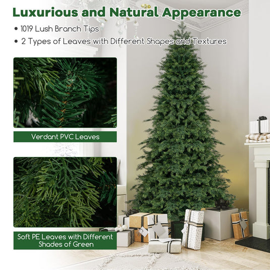 Goplus 7.5ft Artificial Christmas Tree, Unlit Green Hinged Xmas Full Tree with 1019 Lush Branch Tips