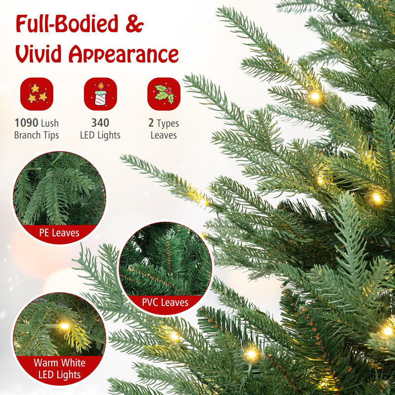 Load image into Gallery viewer, Goplus 7ft Pre-lit Artificial Christmas Tree with 340 Warm White LED Lights, 1090 Branch Tips
