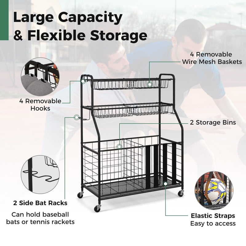 Load image into Gallery viewer, Goplus Sports Equipment Organizer for Garage, Ball Storage Rack w/Wheels
