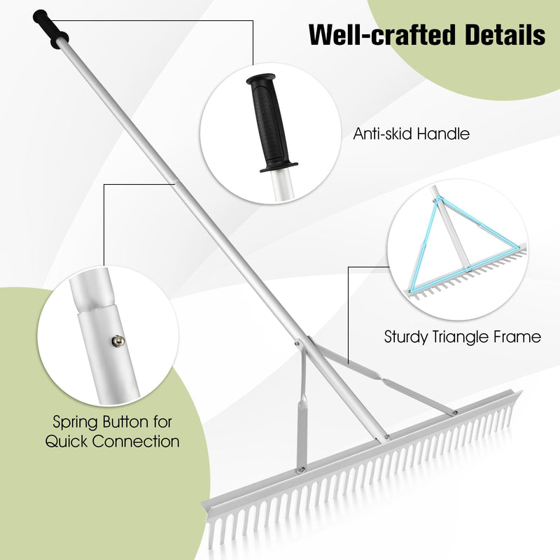 Goplus Landscape Rake 36 Inch, Aluminum Rake Head w/36 Tines and 68