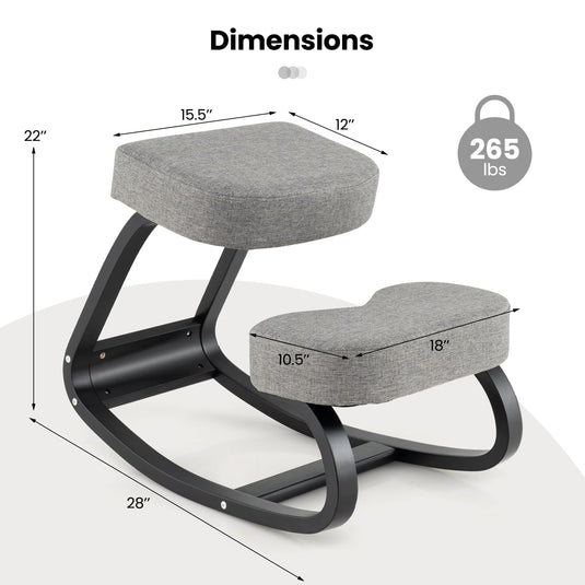 Goplus Ergonomic Kneeling Chair, Rocking Upright Posture Chair with Soft Seat & Knee Pads, Gray and Black