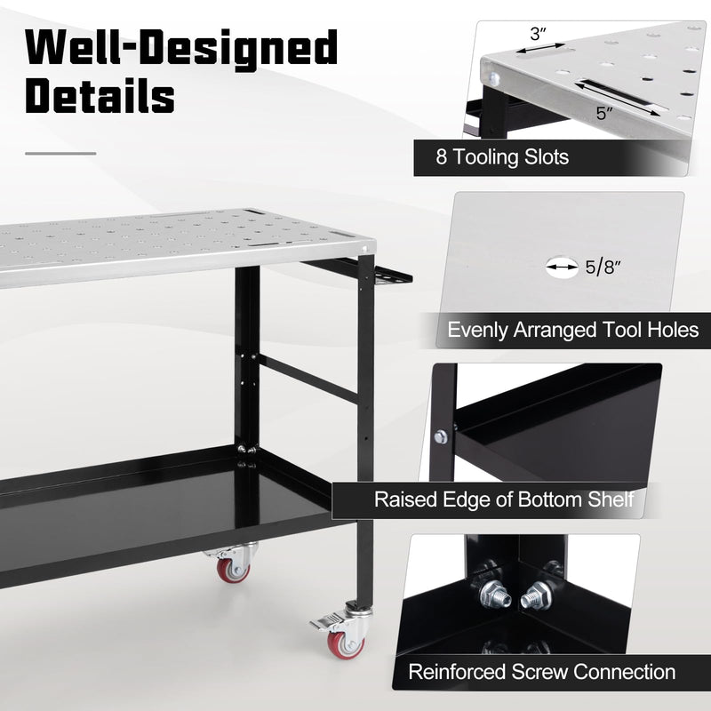 Load image into Gallery viewer, Goplus 36” x 18” Rolling Welding Table, 1200 lbs Welding Workbench on Wheels w/Tool Rack &amp; Tray
