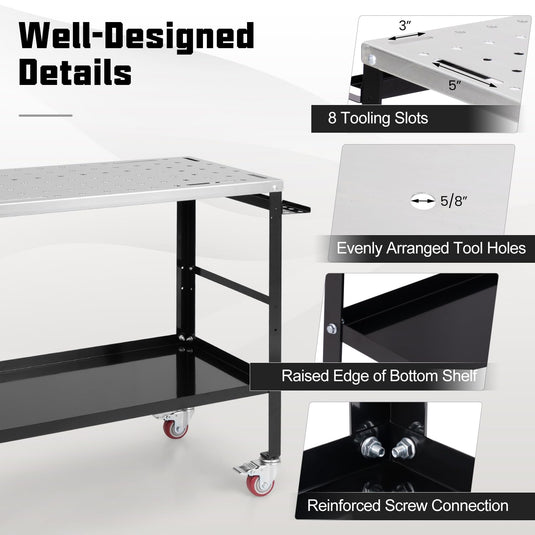 Goplus 36” x 18” Rolling Welding Table, 1200 lbs Welding Workbench on Wheels w/Tool Rack & Tray