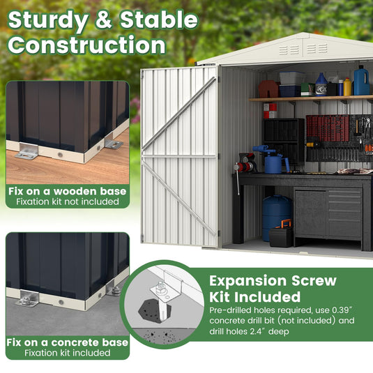 Goplus Metal Outdoor Storage Shed, Snap-on Structures for Efficient Assembly, All-Weather Color Steel Utility Storage House