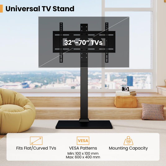 Goplus Universal TV Stand Table Top for 32-70 Inch TVs up to 110 lbs, Height Adjustable TV Mount Stand/Base with AV Shelf