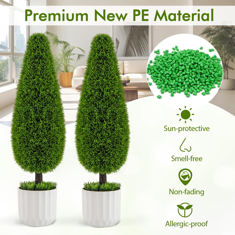 Load image into Gallery viewer, Goplus 3ft Artificial Cedar Teardrop Shaped Topiary Tree, 2 Pack Faux Potted Plants with Plastic Nursery Pot
