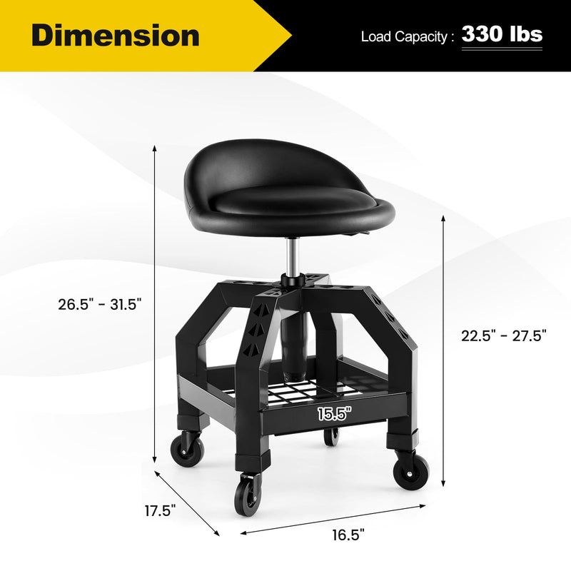 Load image into Gallery viewer, Goplus Mechanic Stool with Wheels, Adjustable Height Swivel Shop Stool Roller Seat with Tool Tray
