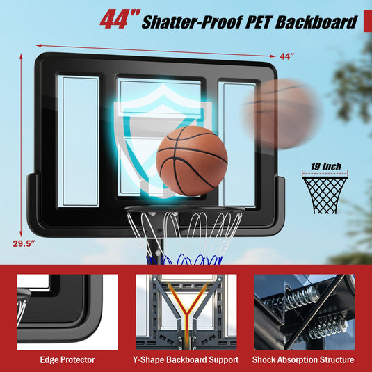 Goplus Portable Basketball Hoop, 10FT Height Adjustable Basketball Goal w/44‘’ Shatterproof Backboard