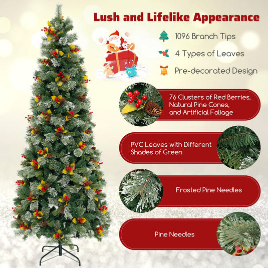 Goplus 7.5ft Pre-Lit Artificial Christmas Tree, Hinged Xmas Tree with 1096 PVC & Pine Needles