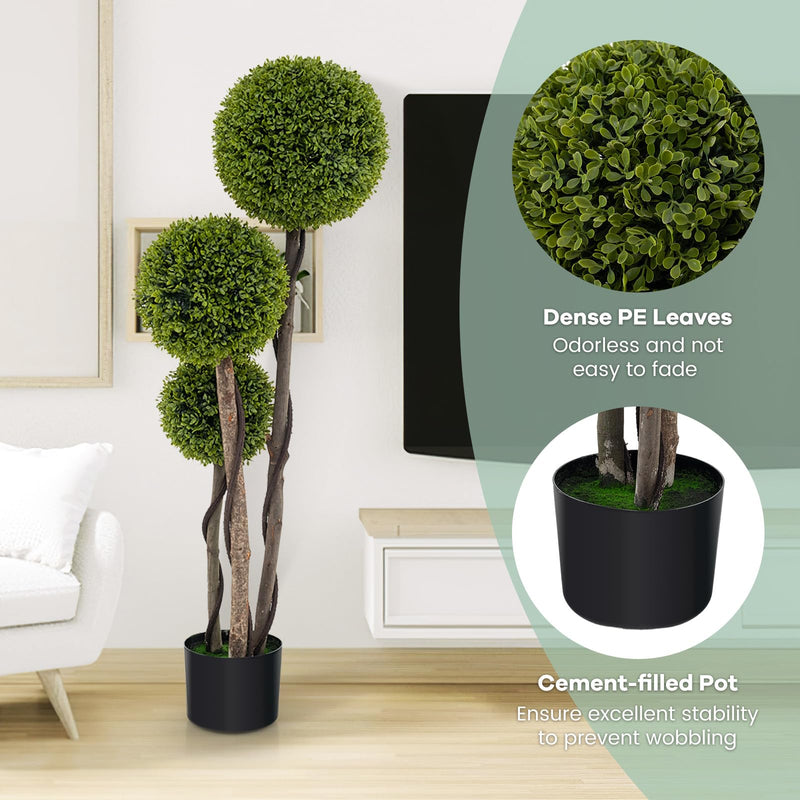 Load image into Gallery viewer, Goplus 4ft Artificial Boxwood Topiary Ball Tree, Faux Potted Plants Cypress Tree in Weighted Pot with Triple Ball
