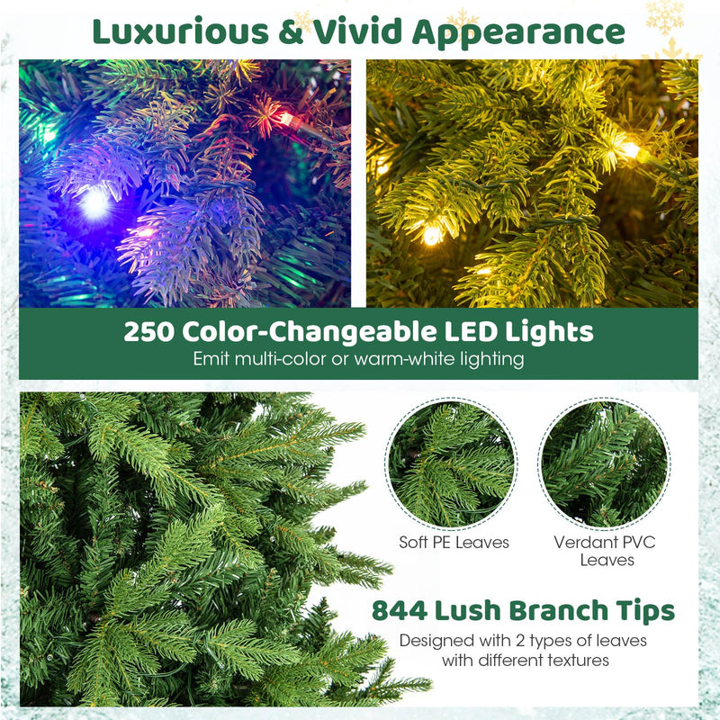 Load image into Gallery viewer, Goplus Pre-Lit Artificial Christmas Tree, Hinged Xmas Tree with Warm-White &amp; Multi-Color LED Lights
