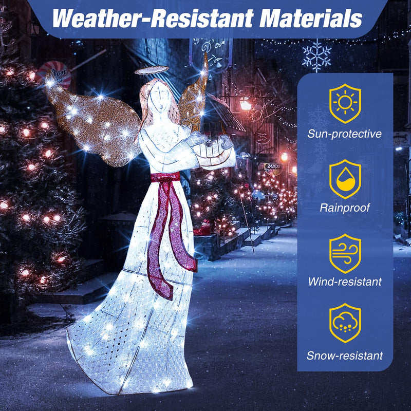 Load image into Gallery viewer, Goplus 5 FT Christmas Lighted Angel, Pre-Lit Winged Holiday Figure Angel with 120 Cold White LED Lights
