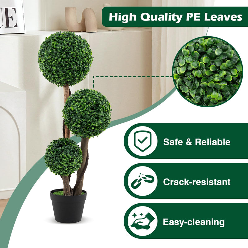 Load image into Gallery viewer, Goplus 3ft Artificial Boxwood Topiary Ball Tree, Faux Potted Plants with Solid Wood Trunks
