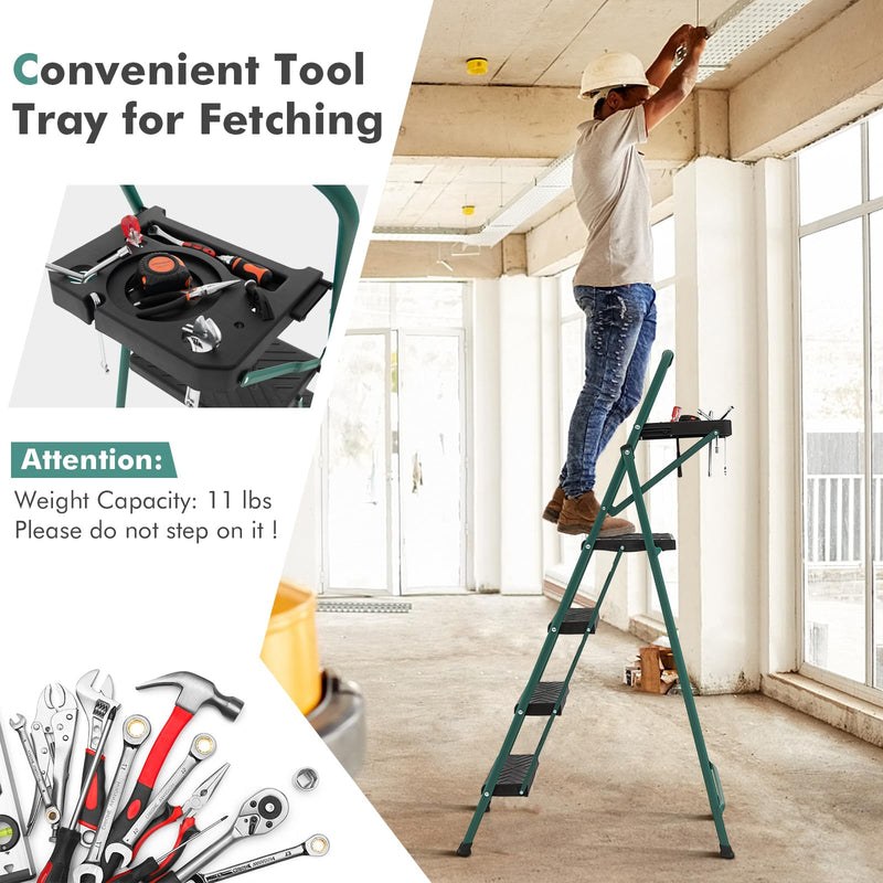 Load image into Gallery viewer, Goplus Folding Step Ladder, 4-Step Ladder w/Tool Tray, Non-Slip Footpads &amp; Pedals
