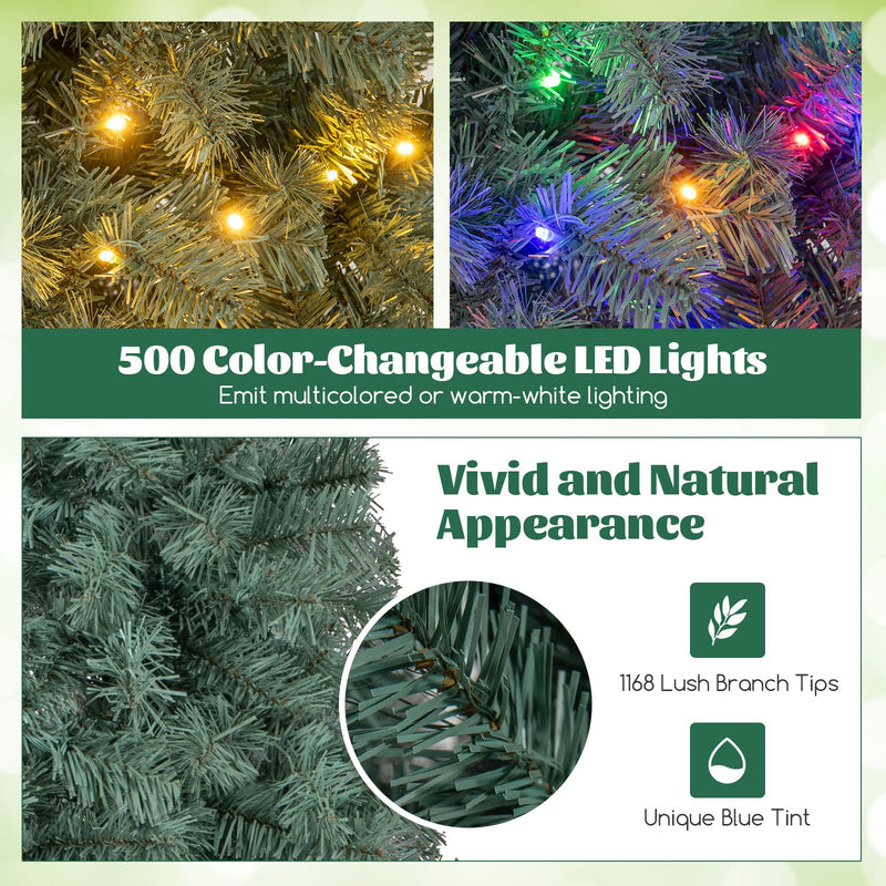 Load image into Gallery viewer, Goplus 9ft Pre-Lit Blue Slim Pencil Christmas Tree with 500 Warm White &amp; Multicolored LED Lights, 9 Modes, 1168 Branch Tips
