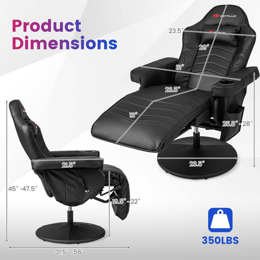 Height Adjustable Massage Video Game Chair with Retractable Footrest - Goplus
