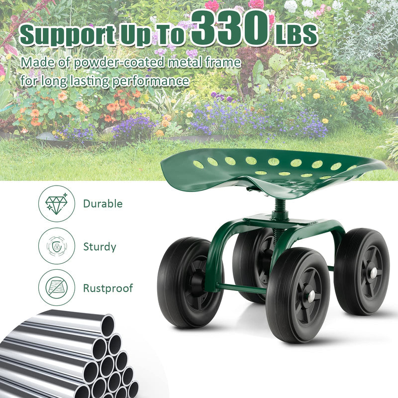 Load image into Gallery viewer, Goplus Garden Cart with Wheels, Utility Stool Cart w/Adjustable 360 Degree Swivel Seat
