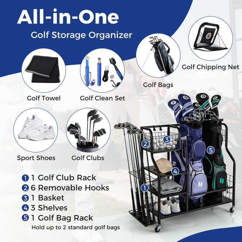 Load image into Gallery viewer, Goplus Golf Bag Storage Garage Organizer, Extra Large Storage Stand for 2 Golf Bags
