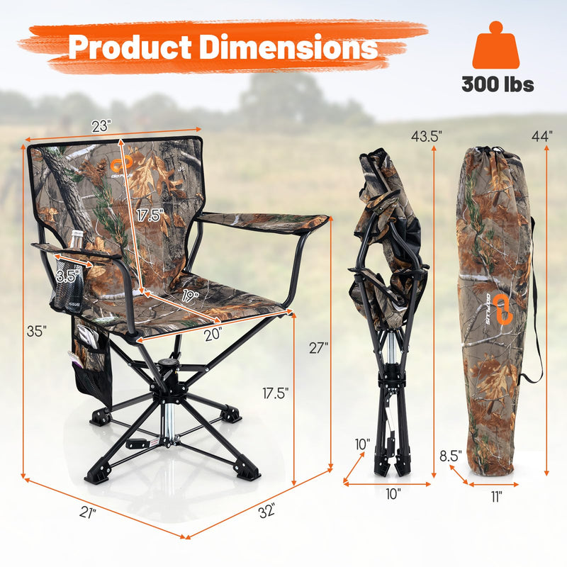 Load image into Gallery viewer, Goplus Swivel Camping Chair, Potable Hunting Chair for Adults w/Cup Holder &amp; Carrying Bag
