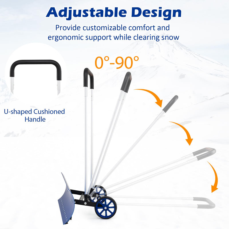 Load image into Gallery viewer, Goplus Snow Shovel for Driveway, Aluminum Snow Pusher with Wheels &amp; 37.5” Extra Wide Bi-Directional Blade
