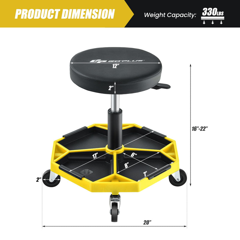 Load image into Gallery viewer, Goplus Mechanic Stool, Rolling Garage Chair with 16”-22” Adjustable Height, Removable Magnetic Tool Tray
