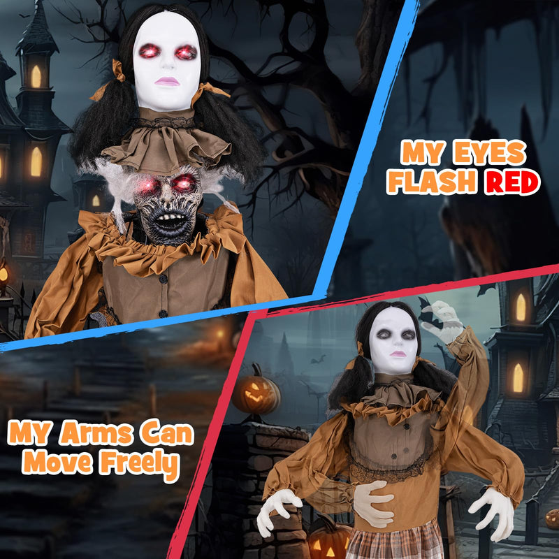 Load image into Gallery viewer, Goplus 5.8 FT Halloween Animatronics, Scary Woman with Pop Up Head, Animated Halloween Decoration
