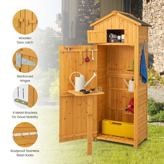 Goplus Outdoor Storage Shed, Wooden Garden Storage Cabinet with Lockable Doors