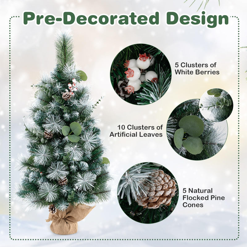 Load image into Gallery viewer, Goplus 3ft Pre-Lit Mini Tabletop Christmas Tree with 30 Warm White LED Lights, Timer, 98 Flocked PVC &amp; Pine Needles
