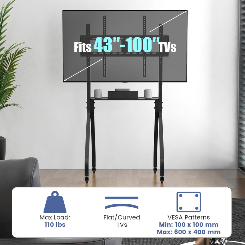 Load image into Gallery viewer, Goplus Mobile TV Stand, Rolling TV Cart for 43”-100” Flat/Curved Screens up to 110 lbs, Max VESA 600 X 400 mm, Black
