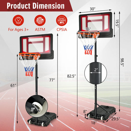 Goplus Portable Basketball Hoop, Basketball Goal with 4.3 FT-8.2 FT Adjustable Height