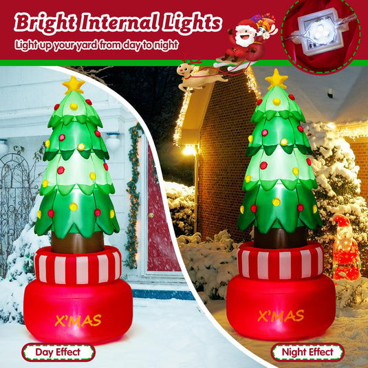 Goplus 8FT Tall Christmas Inflatables, LED Lighted Xmas Inflatable Rotating Tree Freestanding