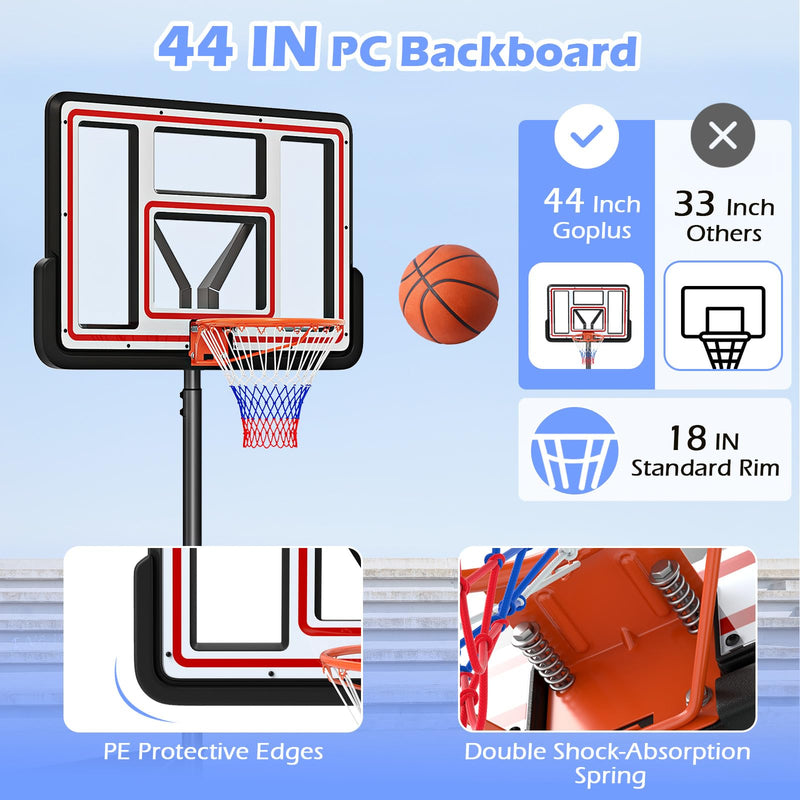 Load image into Gallery viewer, Goplus Basketball Hoop Outdoor, 7.4-10FT Quickly Height Adjustable Basketball Goal with 44 Inch Shatterproof PC Backboard
