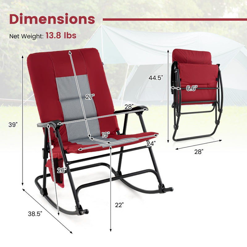 Load image into Gallery viewer, Goplus Oversized Folding Rocking Chair, Padded Patio Lounge Rocker w/Metal Frame, Armrests, Side Pocket
