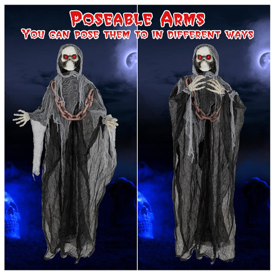 Goplus 6.4 FT Halloween Animatronic Standing Grim Reaper, Halloween Decoration with Chain