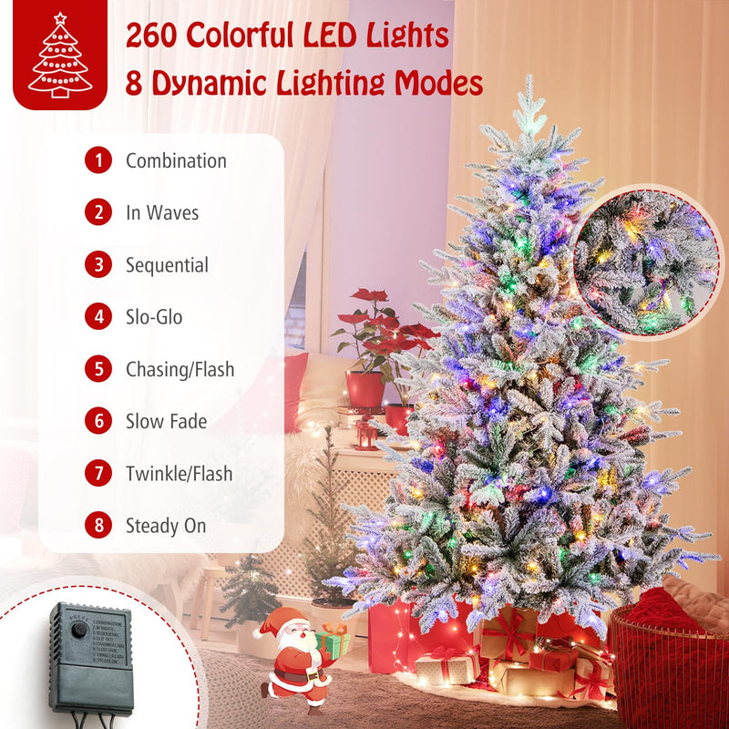 Load image into Gallery viewer, Goplus 6ft Pre-Lit Snow Flocked Christmas Tree, Artificial Hinged Full Xmas Tree with 260 Multicolored LED Lights
