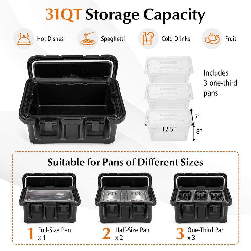 Load image into Gallery viewer, Goplus Insulated Food Pan Container, 31 QT Stackable Hot Box w/ 3 Transparent One-Third Pans with Lids
