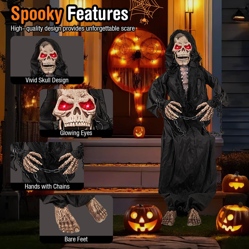 Load image into Gallery viewer, Goplus Halloween Animatronics, Animatronic Sitting Skeleton, Halloween Animated Moving Reaper with Light Up Eyes
